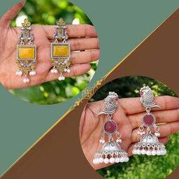  Women Pack of 2 Silver Oxidised Brass Earrings-48