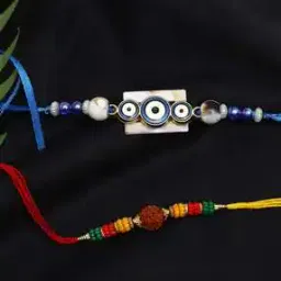 Set Of 2 Evil Eye & Rudraksh Beaded Tie-up Rakhi-image-60