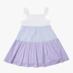 Girls Pure Cotton Colourblock Square-Neck Tiered Dress-image-81