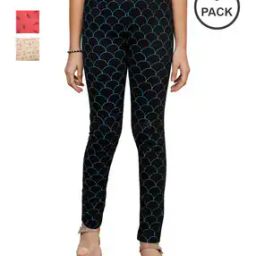 Pack of 3 Girls Cotton Printed Leggings  -image-91