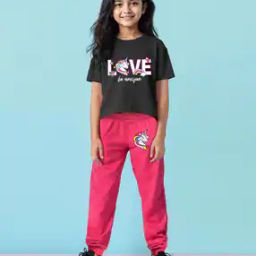 Girls Typographic Print Pants with Top Set-21