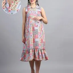 moms maternity Women Floral Print Shirt Dress-picture-18