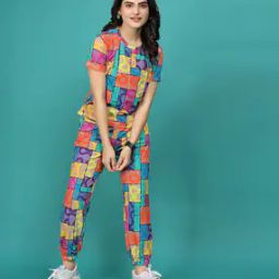 Geometric Print T-Shirt & Pyjamas Set-14