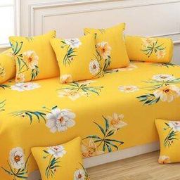 200 TC Floral Print Cotton Diwan Set with Pillows-image-73