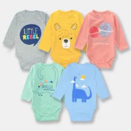 Pack of 5 Graphic Print Romphers-image-3