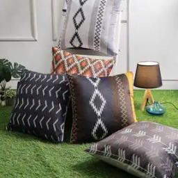 Set of 5 Geometric Print Cushion Cover 16" x 16"-image-27
