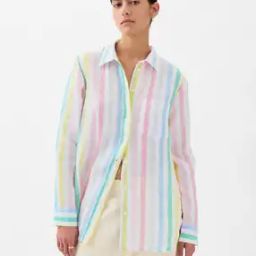 Multi Striped Button Down Linen Shirt-0