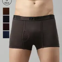Pack of 5 Cotton Trunks with Brand Waistband-image-60