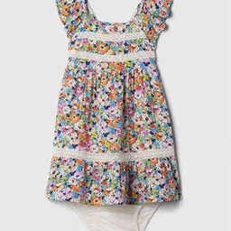 Girls Floral Print Sleeveless Lace Tiered Dress-image-49