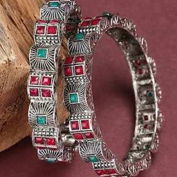 Set of 2 Oxidised Thin Bangles-image-74