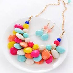 Bead-Studded Necklace & Earrings Set-image-21