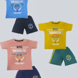 Pack of 3 Typographic Print T-Shirt & Shorts Sets-picture-36