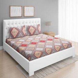 144 TC Geometric Print Queen Bedsheet with Pillow Covers-picture-10