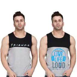 Pack of 2 Men Typographic Print Vests-image-27