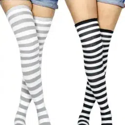 Women Pack of 2 Striped Thigh-High Stockings-image-91