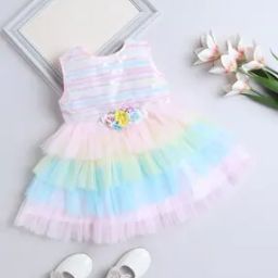 Girl Colourblock Fit and Flare Dress-image-80