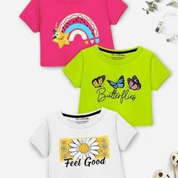 Pack of 3 Girls Round-Neck Relaxed Fit Crop Top-54
