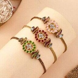Set of 3 Ceramic and Kundan Crafted Rakhi -image-74
