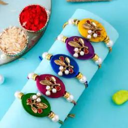 Set of 5 Royal Rakhis with Roli & Chaval-image-37