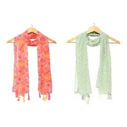 Pack of 2 Women Floral Print Scarves with Tassels-image-15