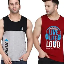 Men Pack of 2 Typographic Print Scoop-Neck Sleeveless Vests-image-86