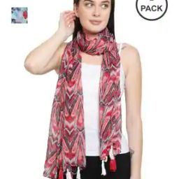 Pack of 2 Women Floral Print Scarves with Tassels-25