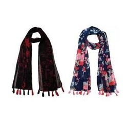 Pack of 2 Women Floral Print Scarves with Tassels-image-50