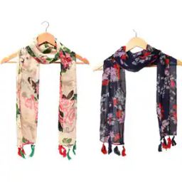 Women Floral Cotton Scarf -image-4