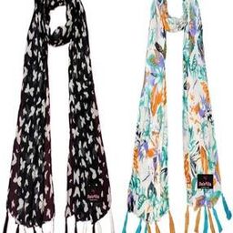 Pack of 2 Women Floral Print Scarfs with Tassel-49