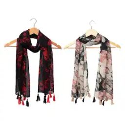 Pack of 2 Women Printed Scarves with Tassels-image-45