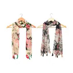 Pack of 2 Women Printed Scarves with Tassels-30