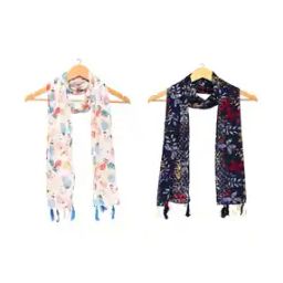 Pack of 2 Women Floral Print Scarves with Tassels-image-57