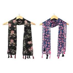 Pack of 2 Women Floral Print Scarfs with Tassels-image-78