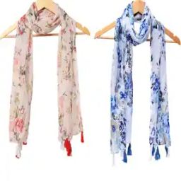 Women Pack of 2 Floral Print Scarves with Tassels-image-5