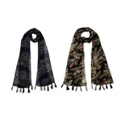 Pack of 2 Women Floral Print Scarfs with Tassels-image-33