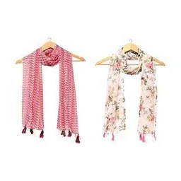 stole villa Pack of 2 Women Floral Print Scarves with Tasselled Border-picture-13