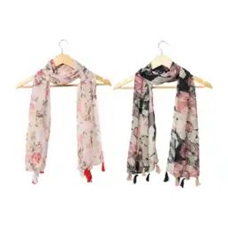 Pack of 2 Women Floral Print Scarf with Tasselled Border-image-82