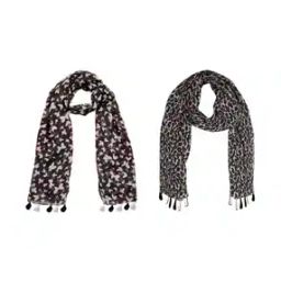 Pack of 2 Women Floral Print Scarf with Tasselled Border-image-86