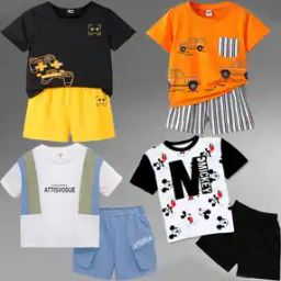 Boys Pack of 4 Typographic Print Shorts & T-Shirt Set-11