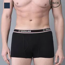 Pack of 2 Men Solid Combed Cotton Double Pouch Support Trunks-picture-3