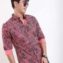 men Leaf Print Slim Fit Shirt-image-0