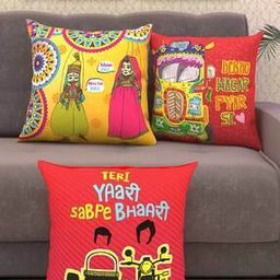 Set of 3 Graphic Print Cushion Cover with Cushion Insert-35