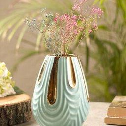 Emrald Ceramic Vase Ribbed Flower Holder-35