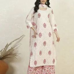 Women Cotton Hand Block Print Unstitched Suit Set-image-1