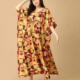 Women Printed Nightie with Kaftan Sleeves-image-9