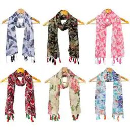 Pack of 6 Women Floral Print Scarves with Tassels-2