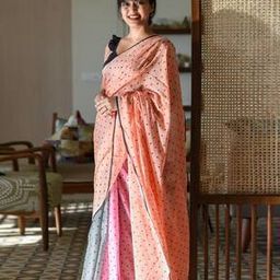 Women Pure Cotton Polka Dots Printed Saree  -image-4