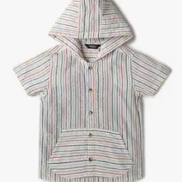 Boys Striped Relaxed Fit Hooded Shirt-image-17