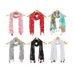 Pack of 6 Women Floral Print Scarves with Tassels-image-4