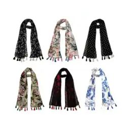 Pack of 6 Women Floral Print Scarves with Tassels-image-38